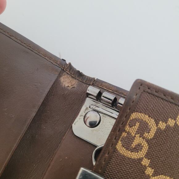 GUCCI GG Logo Plate Key Holder Wallet Case Leather Canvas Small Unisex Brown - Picture 7 of 10